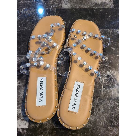 Steve Madden size 7 women's Lyna clear pvc and rhinestone sandals - Picture 4 of 5